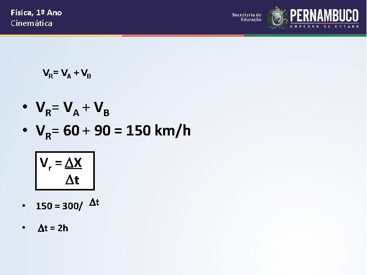 Física, 1º Ano Cinemática VR= VA + VB • VR= 60 + 90 =