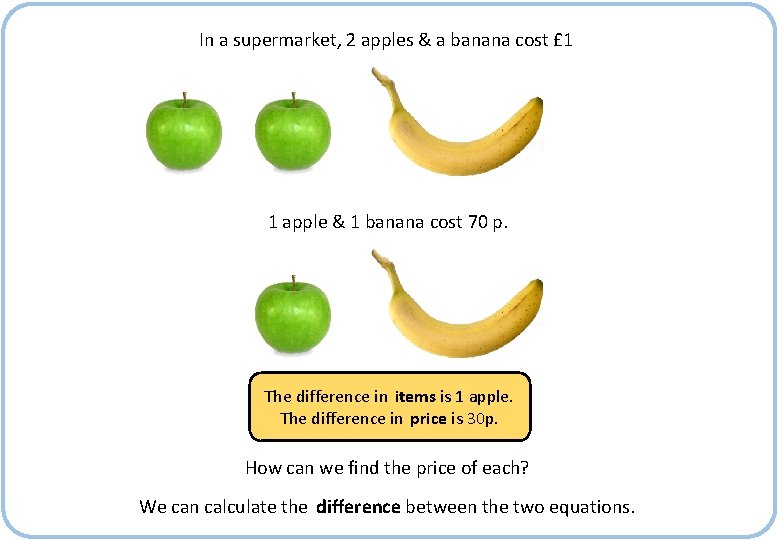 In a supermarket, 2 apples & a banana cost £ 1 1 apple &