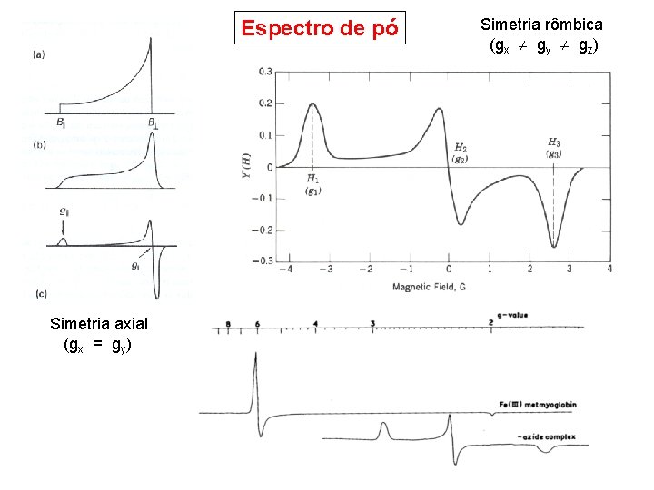 Espectro de pó Simetria axial (gx = gy) Simetria rômbica (gx gy gz) 