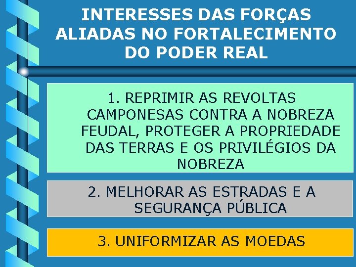 INTERESSES DAS FORÇAS ALIADAS NO FORTALECIMENTO DO PODER REAL 1. REPRIMIR AS REVOLTAS CAMPONESAS
