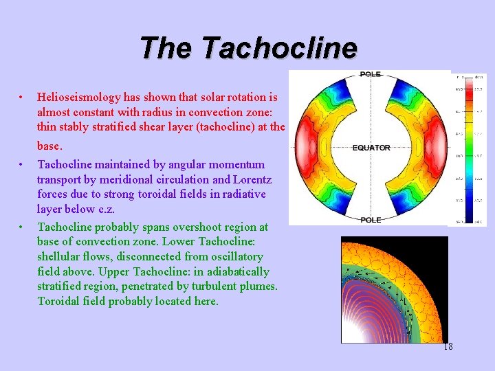 The Tachocline • Helioseismology has shown that solar rotation is almost constant with radius The Tachocline • Helioseismology has shown that solar rotation is almost constant with radius