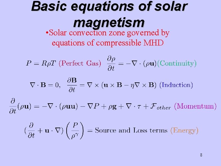 Basic equations of solar magnetism • Solar convection zone governed by equations of compressible Basic equations of solar magnetism • Solar convection zone governed by equations of compressible
