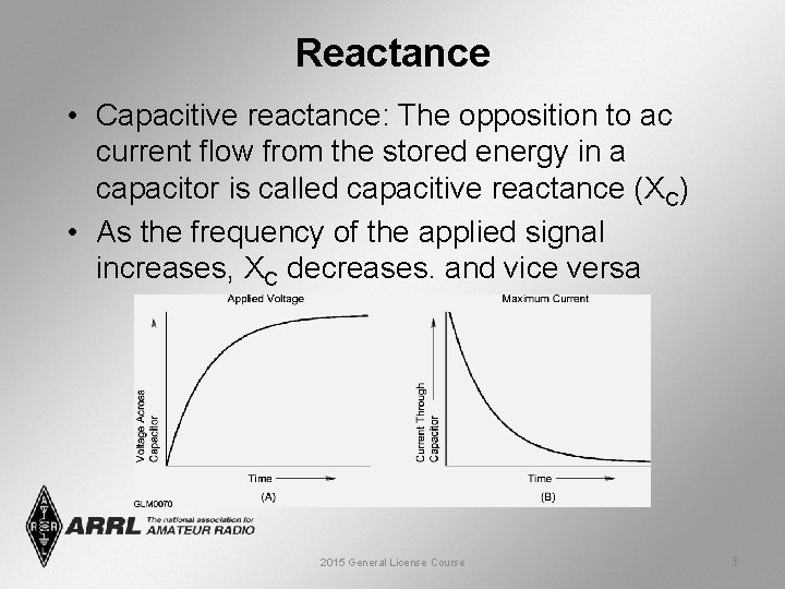 Reactance • Capacitive reactance: The opposition to ac current flow from the stored energy