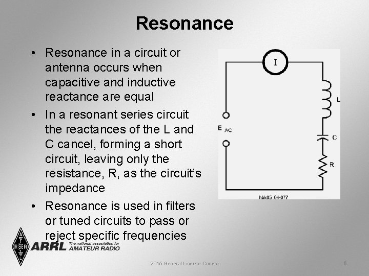 Resonance • Resonance in a circuit or antenna occurs when capacitive and inductive reactance