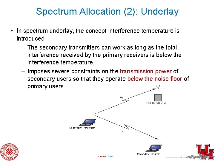 Spectrum Allocation (2): Underlay • In spectrum underlay, the concept interference temperature is introduced