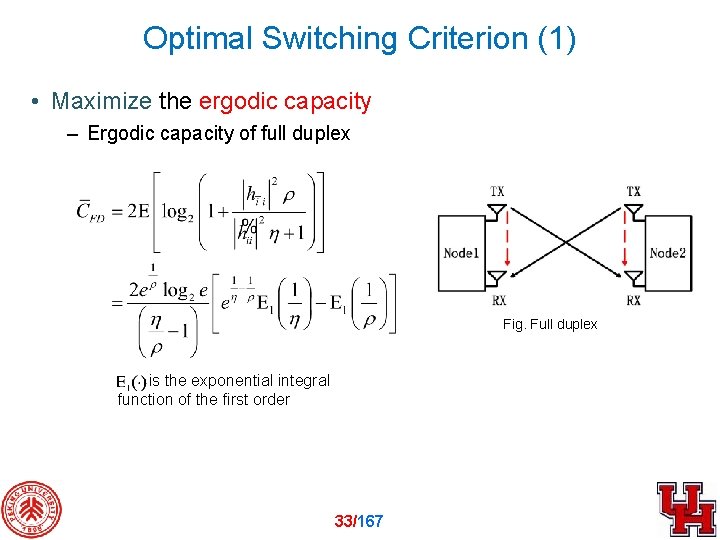 Optimal Switching Criterion (1) • Maximize the ergodic capacity – Ergodic capacity of full