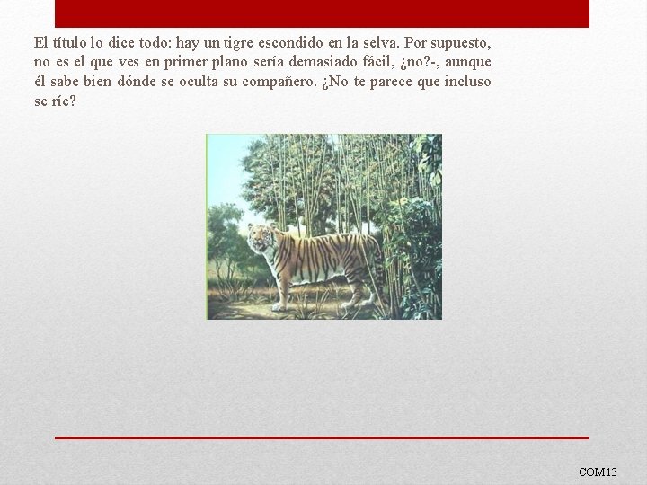 El título lo dice todo: hay un tigre escondido en la selva. Por supuesto,