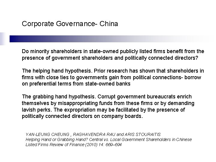 Corporate Governance- China Do minority shareholders in state-owned publicly listed firms benefit from the