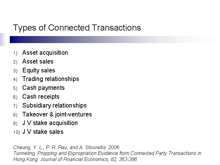 Types of Connected Transactions 1) 2) 3) 4) 5) 6) 7) 8) 9) 10)