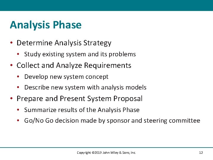 Analysis Phase • Determine Analysis Strategy • Study existing system and its problems •