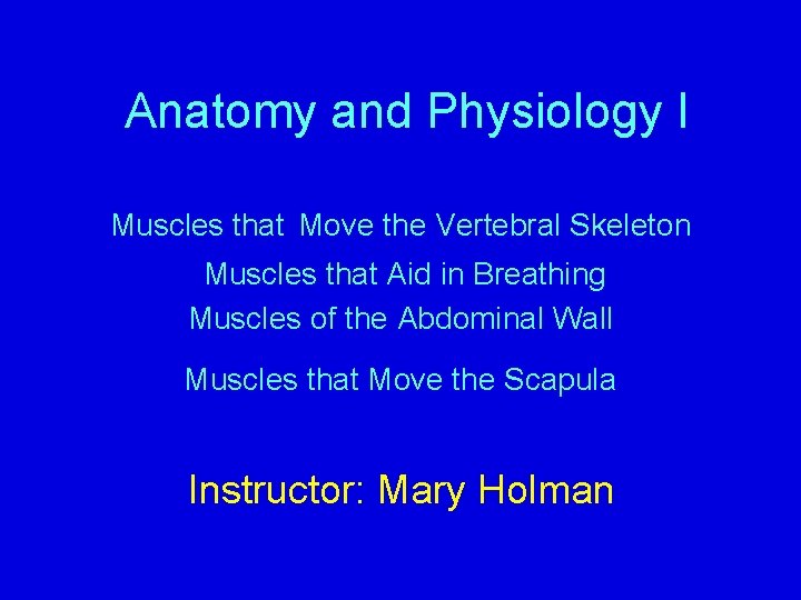 Anatomy and Physiology I Muscles that Move the Vertebral Skeleton Muscles that Aid in