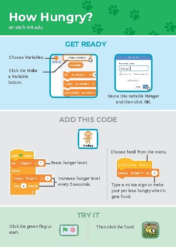 How Hungry? scratch. mit. edu GET READY Choose Variables. Hunge r Click the Make