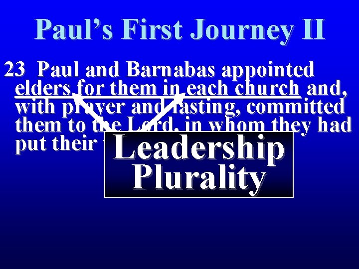 Paul’s First Journey II 23 Paul and Barnabas appointed elders for them in each