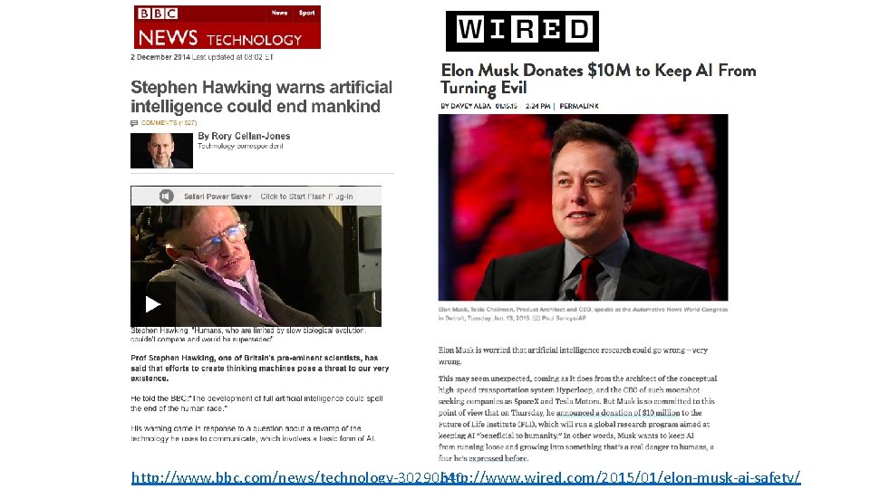 http: //www. bbc. com/news/technology-30290540 http: //www. wired. com/2015/01/elon-musk-ai-safety/ 