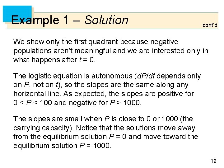 Example 1 – Solution cont’d We show only the first quadrant because negative populations