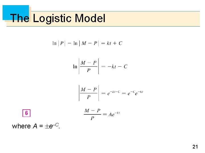 The Logistic Model where A = e–C. 21 