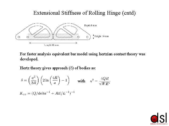 Extensional Stiffness of Rolling Hinge (cntd) For faster analysis equivalent bar model using hertzian Extensional Stiffness of Rolling Hinge (cntd) For faster analysis equivalent bar model using hertzian