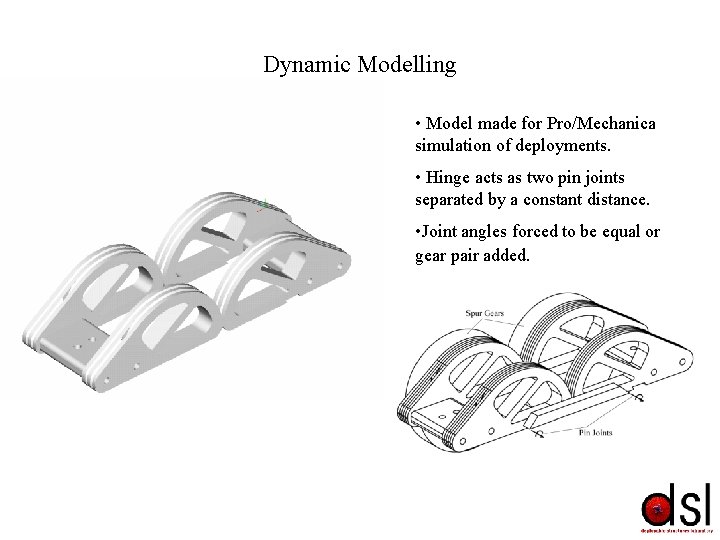 Dynamic Modelling • Model made for Pro/Mechanica simulation of deployments. • Hinge acts as Dynamic Modelling • Model made for Pro/Mechanica simulation of deployments. • Hinge acts as