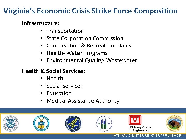 Virginia’s Economic Crisis Strike Force Composition Infrastructure: • Transportation • State Corporation Commission •
