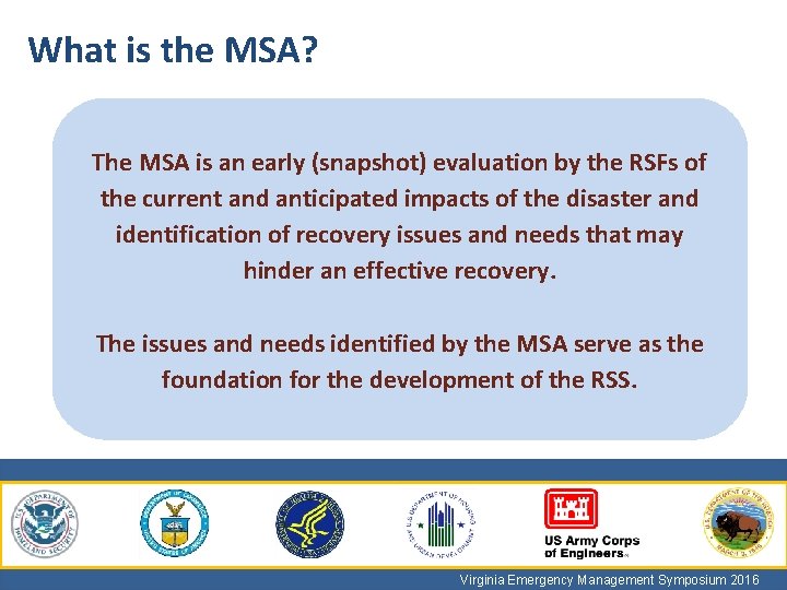 What is the MSA? The MSA is an early (snapshot) evaluation by the RSFs