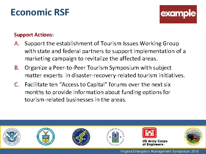 Economic RSF Support Actions: A. Support the establishment of Tourism Issues Working Group with