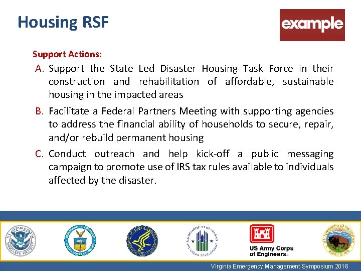 Housing RSF Support Actions: A. Support the State Led Disaster Housing Task Force in