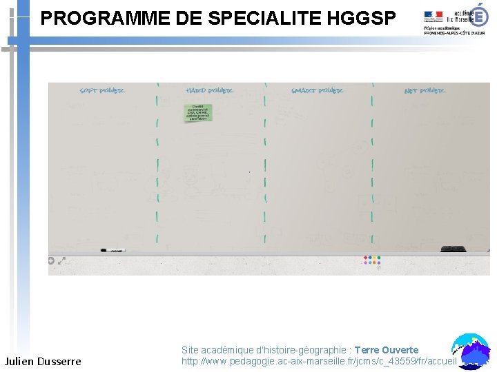 PROGRAMME DE SPECIALITE HGGSP Julien Dusserre Site académique d’histoire-géographie : Terre Ouverte http: //www.