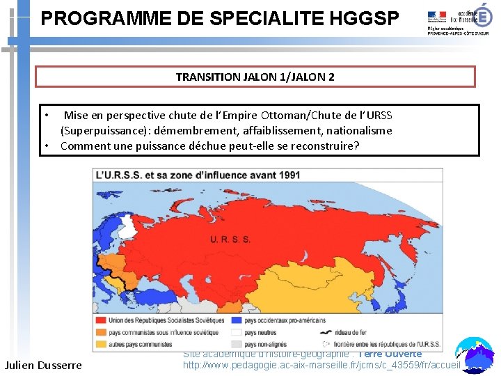 PROGRAMME DE SPECIALITE HGGSP TRANSITION JALON 1/JALON 2 • Mise en perspective chute de