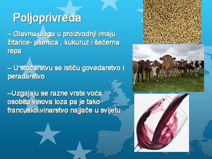 Poljoprivreda – Glavnu ulogu u proizvodnji imaju žitarice- pšenica , kukuruz i šećerna repa