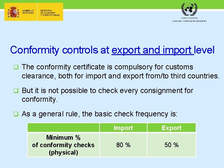Conformity controls at export and import level q The conformity certificate is compulsory for