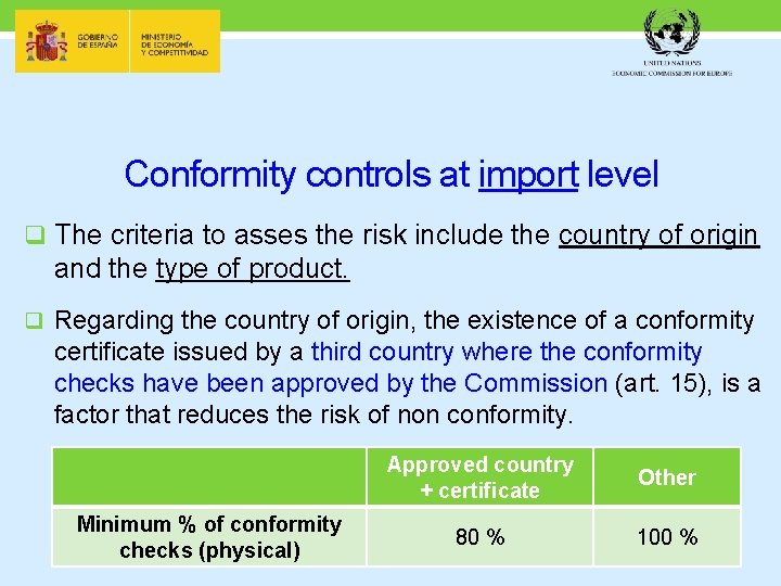 Conformity controls at import level q The criteria to asses the risk include the
