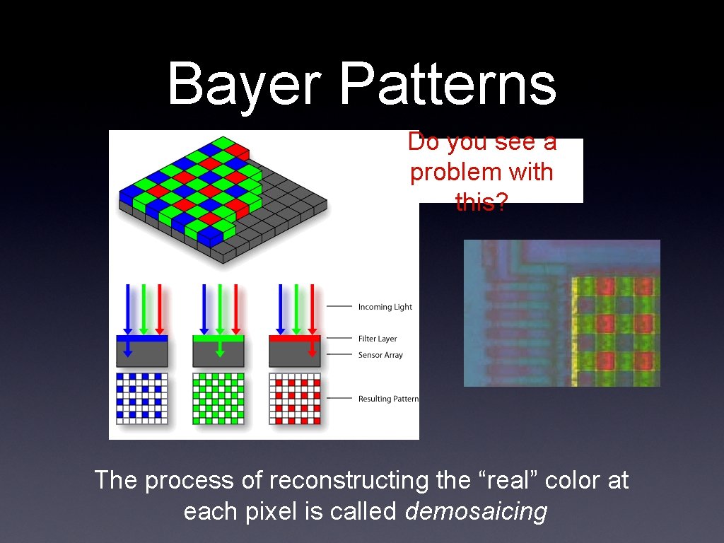 Bayer Patterns Do you see a problem with this? The process of reconstructing the