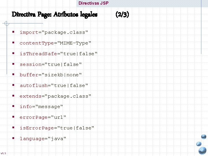 Directivas JSP Directiva Page: Atributos legales § import="package. class" § content. Type="MIME-Type" § is.
