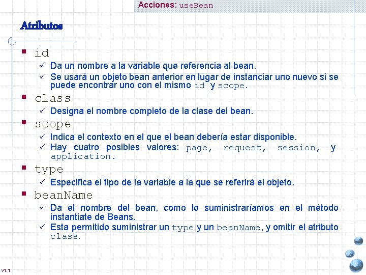 Acciones: use. Bean Atributos § id ü Da un nombre a la variable que