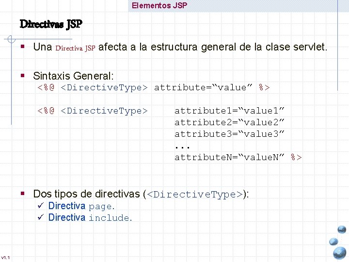 Elementos JSP Directivas JSP § Una Directiva JSP afecta a la estructura general de