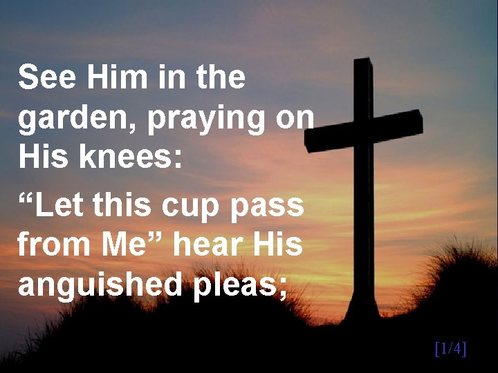 See Him in the garden, praying on His knees: “Let this cup pass from