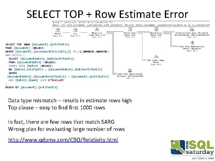 SELECT TOP + Row Estimate Error SELECT TOP 1000 [Document]. [Artifact. ID] FROM [Document]