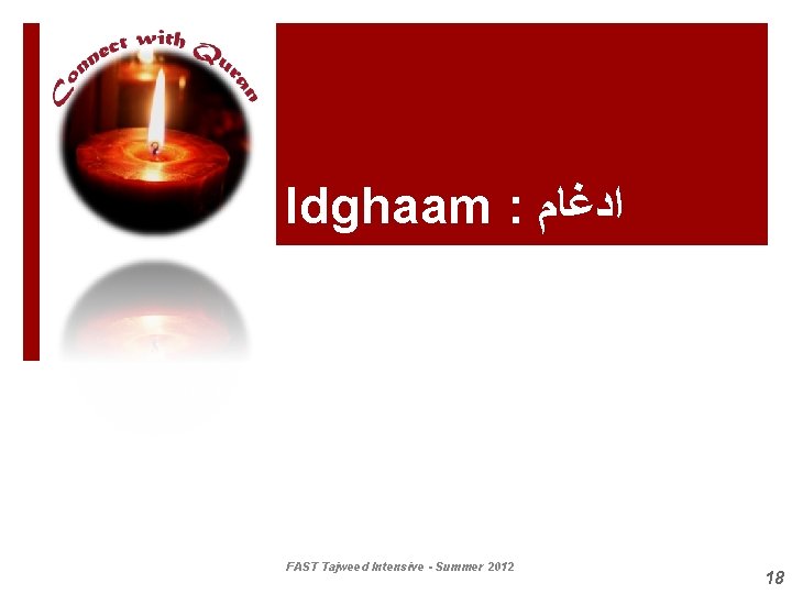 Idghaam : ﺍﺩﻏﺎﻡ FAST Tajweed Intensive - Summer 2012 18 