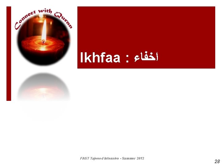 Ikhfaa : ﺍﺧﻔﺎﺀ FAST Tajweed Intensive - Summer 2012 28 