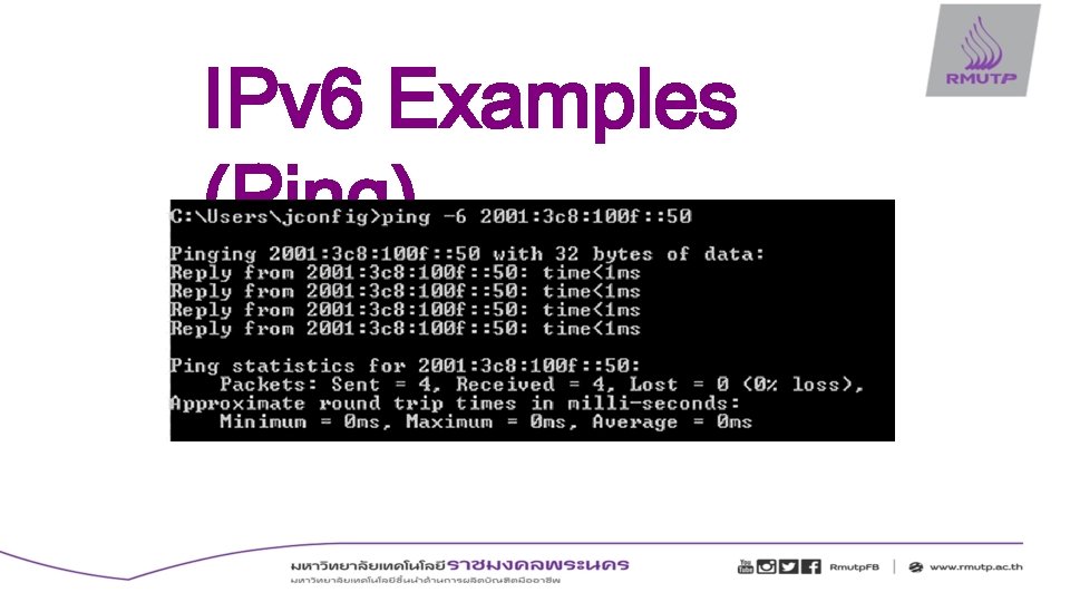 IPv 6 Examples (Ping) 