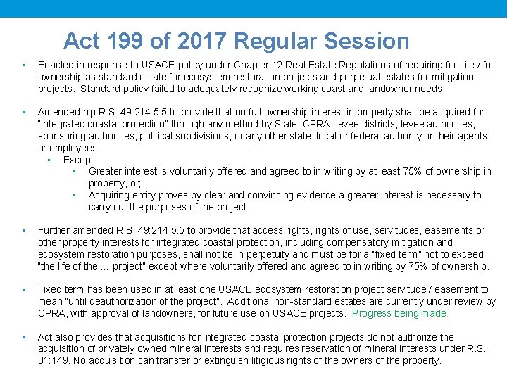 Act 199 of 2017 Regular Session • Enacted in response to USACE policy under