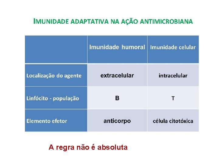 IMUNIDADE ADAPTATIVA NA AÇÃO ANTIMICROBIANA A regra não é absoluta 