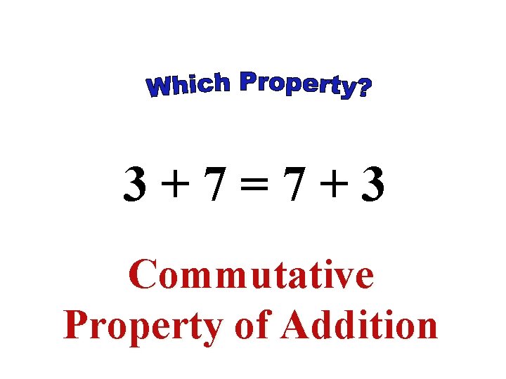 3+7=7+3 Commutative Property of Addition 3+7=7+3 Commutative Property of Addition