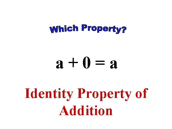 a+0=a Identity Property of Addition a+0=a Identity Property of Addition