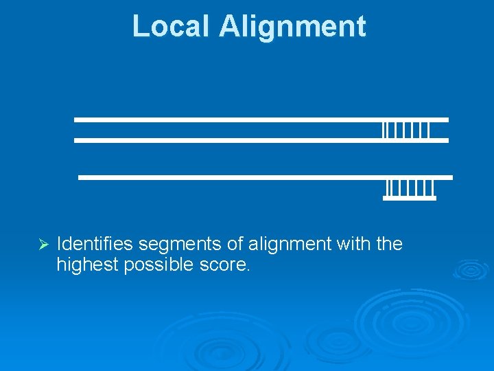 Local Alignment Ø Identifies segments of alignment with the highest possible score. 