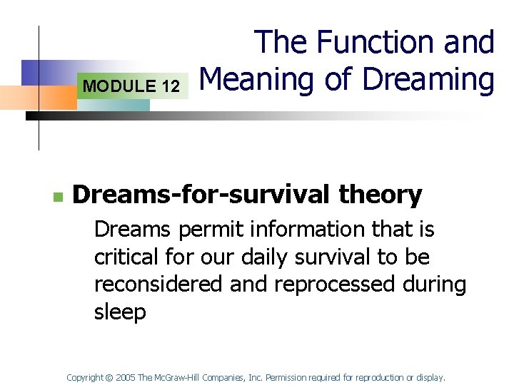 Module 12 Sleep and Dreams Copyright 2005 The