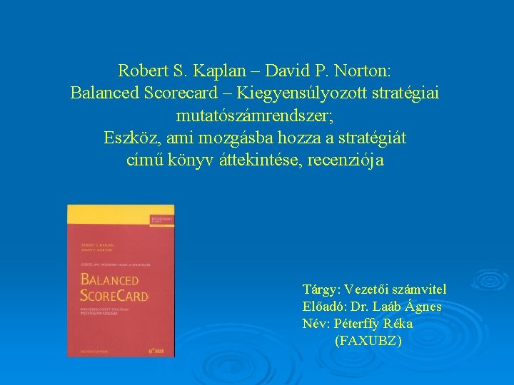 Robert S Kaplan David P Norton Balanced Scorecard