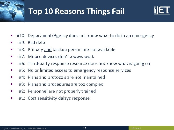 Top 10 Reasons Things Fail § § § § § #10: Department/Agency does not Top 10 Reasons Things Fail § § § § § #10: Department/Agency does not