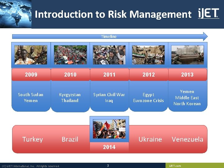 Introduction to Risk Management Timeline 2009 2010 2011 2012 2013 South Sudan Yemen Kyrgyzstan Introduction to Risk Management Timeline 2009 2010 2011 2012 2013 South Sudan Yemen Kyrgyzstan