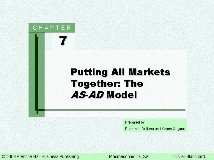 CHAPTER 7 Putting All Markets Together: The AS-AD Model Prepared by: Fernando Quijano and